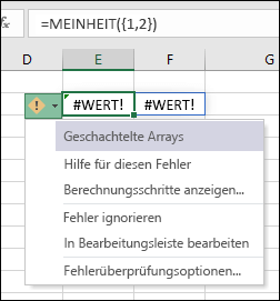 Geschachteltes Array #CALC! Fehler
