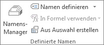 Gruppe „Definierte Namen“ auf der Registerkarte „Formeln“