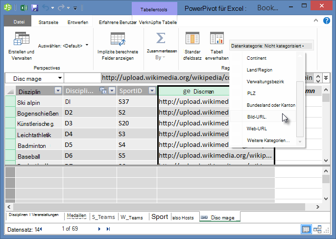 Datenkategorie festlegen in PowerPivot