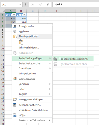 Einfügen einer Tabellenspalte
