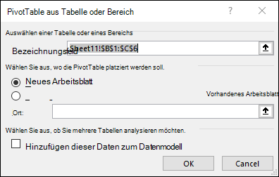 PivotTable aus Bereich oder Tabelle