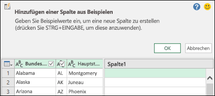 Power Query: Zusammenführen einer Spalte aus einem Beispiel, Fenster