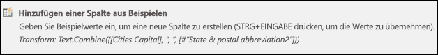 Power Query: Zusammenführen einer Spalte aus einem Beispiel, benutzerdefinierte Spaltenformel