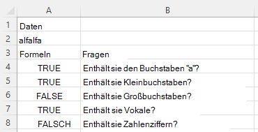 Verwenden von REGEXTEXT zur Beantwortung verschiedener Fragen zum Wort Luzerne