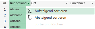 Sortierreihenfolge auswählen