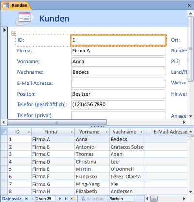 Geteiltes Formular
