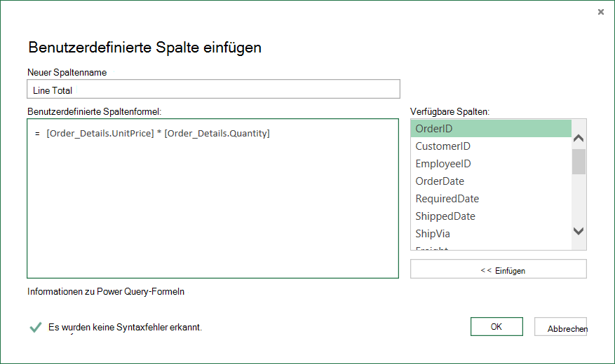 Berechnen der Zeilensumme für jede Zeile von 'Order_Details'