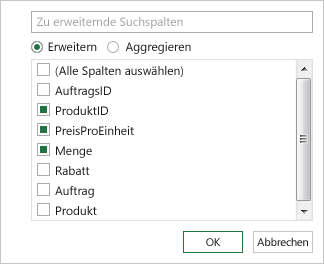 Auswählen von Spaltennamen