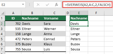 Verwenden Sie die herkömmliche Funktion SVERWEIS mit einem einzelnen lookup_value Verweis: =SVERWEIS(A2;A:C;32;FALSCH). Diese Formel gibt kein dynamisches Array zurück, kann aber mit Excel-Tabellen verwendet werden.