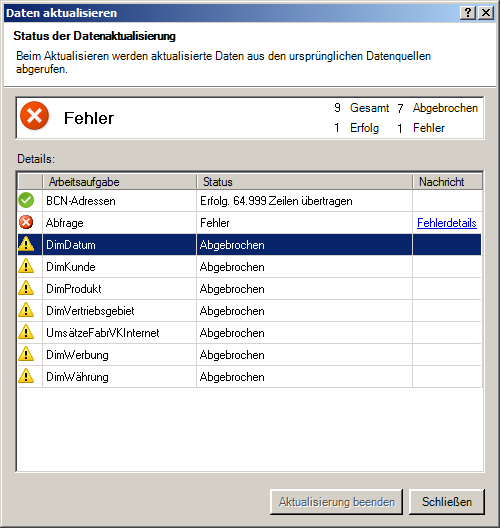 Statusmeldungen der Datenaktualisierung in Power Pivot