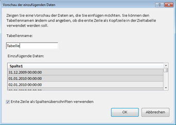 Vorschau der einzufügenden Dateien