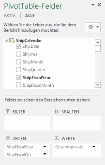 Feldliste der PivotTable