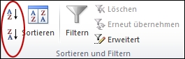 Schaltflächen zum Sortieren in der Gruppe 