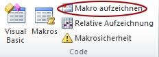 Befehl 'Makro aufzeichnen' auf der Registerkarte 'Entwickler' in der Gruppe 'Code'