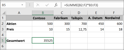Ein Beispiel für eine Matrixformel, die ein einzelnes Ergebnis berechnet