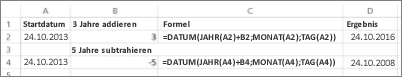 Beispiel für Addieren und Subtrahieren von Datumswerten