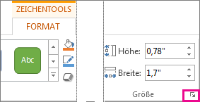 Startprogramm des Dialogfelds in der Gruppe 'Größe' auf der Registerkarte 'Format' unter 'Zeichentools'