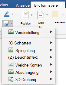 Zeigt die Optionen im Menü 