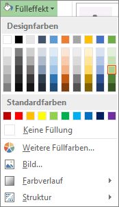 Menü 'Fülleffekt' mit Farboptionen