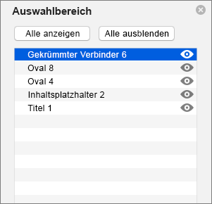 zeigt den Auswahlbereich in PowerPoint 2016 für Mac