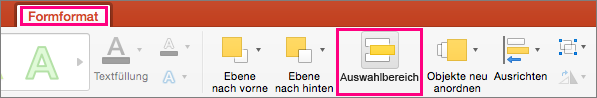 Zeigt die Registerkarte „Formformatierung“ in PowerPoint 2016 für Mac.