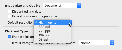 Sie können High Fidelity als Standardbildauflösung auswählen.