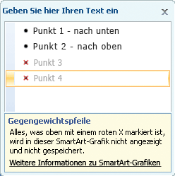 Textbereich mit rotem X