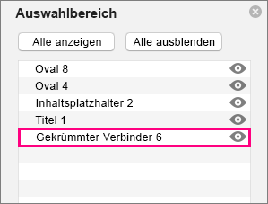 an: Zeigt den Verbinder am Ende der Liste im Auswahlbereich an