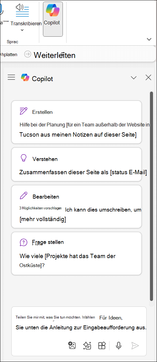 Copilot-Bereich in OneNote rechts auf der Seite.