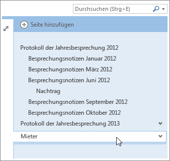 Seiten mit Unterseiten können erweitert und reduziert werden.