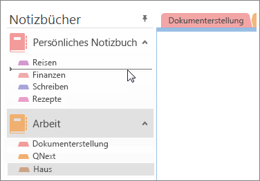 Ziehen von Abschnitten aus einem Notizbuch in ein anderes