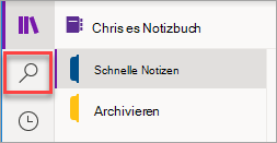 Die Position der Schaltfläche Suchen in OneNote für Windows 10.