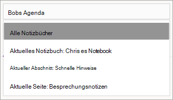 Anpassen des Suchbereichs in OneNote für Windows 10.