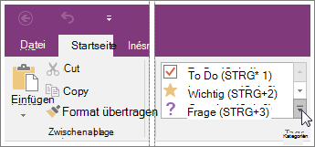 Screenshot der Liste der Kategorien in OneNote 2016 