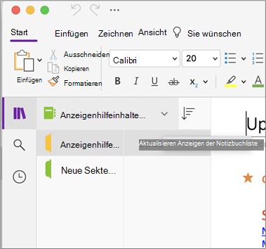 Notizbuchliste anzeigen
