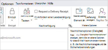 Wählen Sie in einer neuen E-Mail Optionen > Nachrichtenoptionen aus.