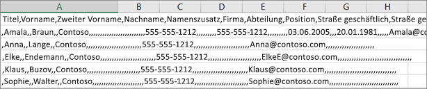 Ein Beispiel für eine im XLS-Format gespeicherte CSV-Datei.
