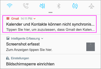 Öffnen der Benachrichtigungsleiste