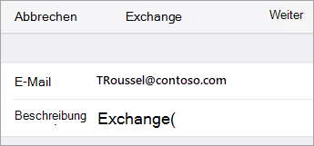 Exchange-Anmeldung