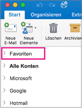 Die Favoriten befinden sich ganz oben in der Ordnerliste auf der Randleiste