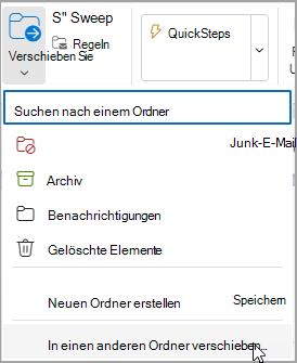 Wählen Sie Verschieben und dann einen Ordner aus, in den Ihre Nachricht verschoben werden soll.