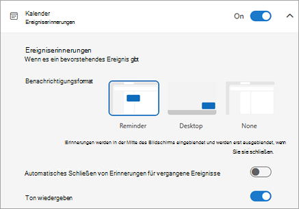 Screenshot der Einstellungen für Calendar Ereigniserinnerung