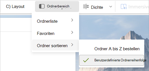 Ordnerbereich auswählen, Ordner sortieren, Benutzerdefinierte Ordnerreihenfolge