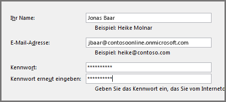 Die zweite Seite des Assistenten zum Hinzufügen von Konten