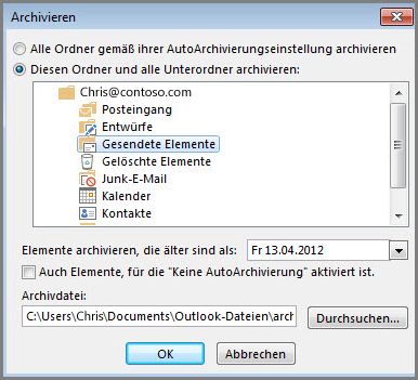 Dialogfeld 'Archivieren'
