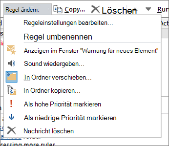 Optionen zum Ändern von Regeln