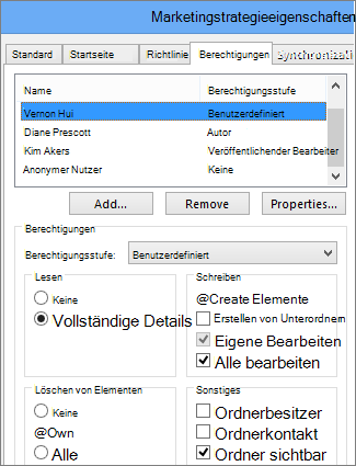 Festlegen von Berechtigungen für einen öffentlichen Ordner