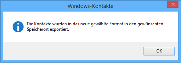 Es wird eine endgültige Meldung angezeigt, dass Ihre Kontakte in eine CSV-Datei exportiert wurden.