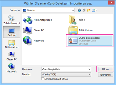 Wählen Sie Ihre vCard-Datei aus, die Sie in CSV importieren möchten.