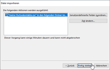 Wenn Sie Gmail-Kontakte in Ihr Office 365-Postfach importieren, klicken Sie auf die Schaltfläche 